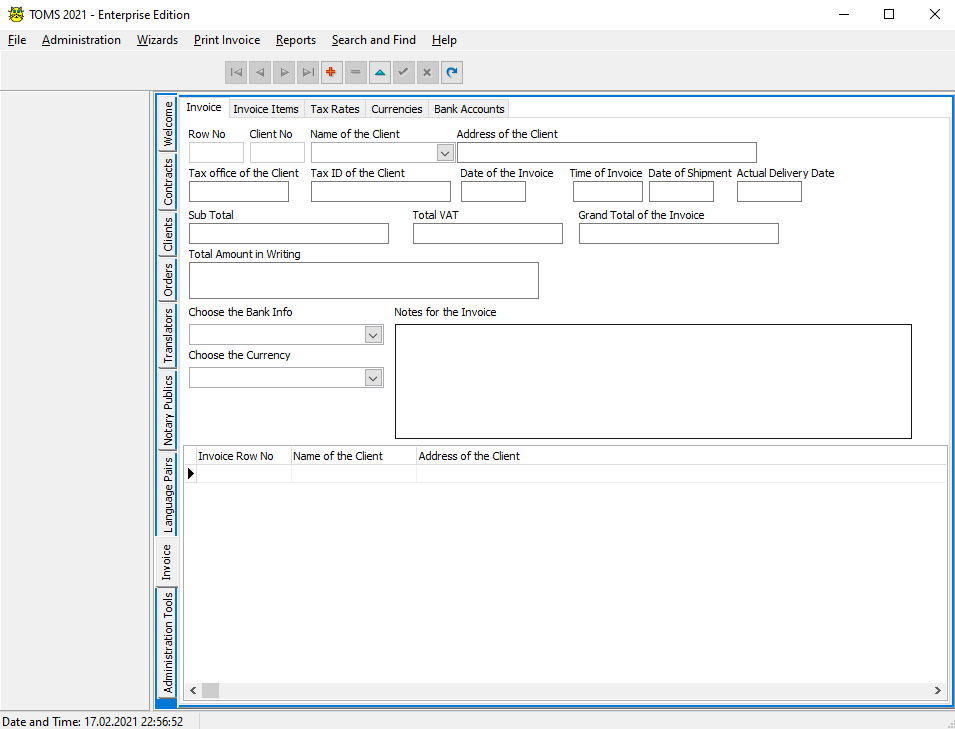 TOMS Enterprise (Multiuser) Edition - Add Invoice
