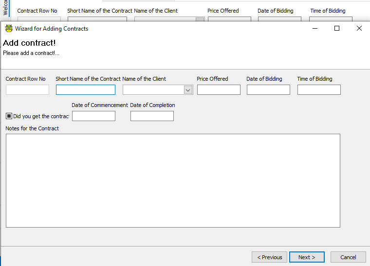 The user that you create may manage your current contracts at Constracts tab; add new contracts by means of New Contract Wizard; or see contract reports by orders, clients, contact persons, language pairs, notary publics and translatıors...